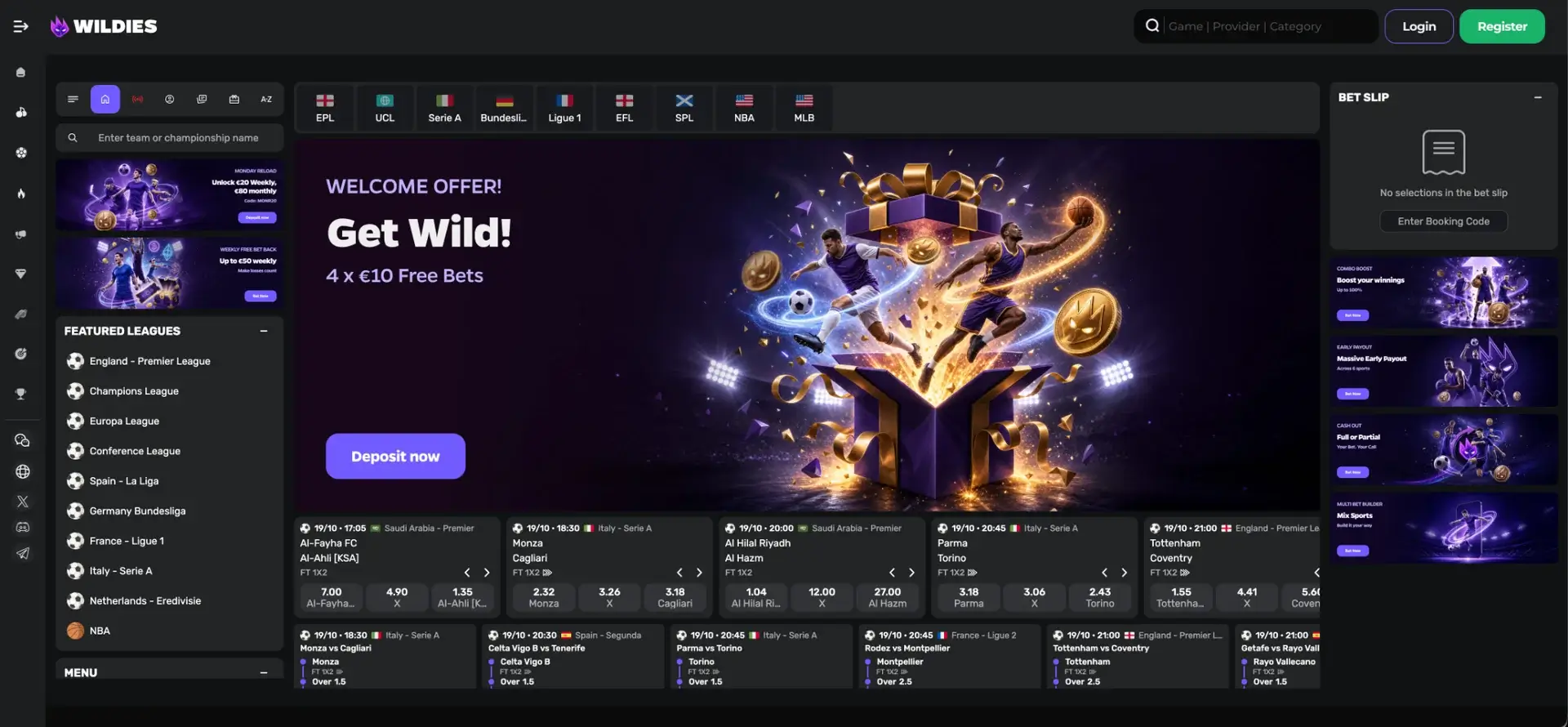 Wildies sportsbook and live betting interface