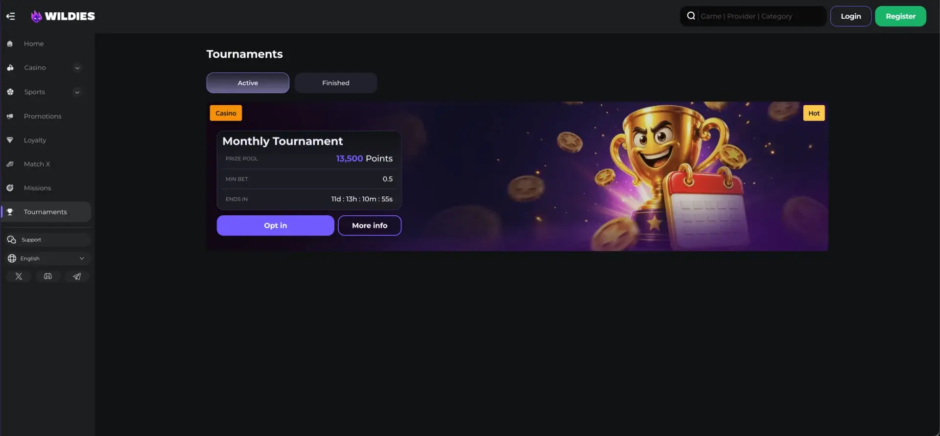 Wildies tournaments and seasonal campaigns